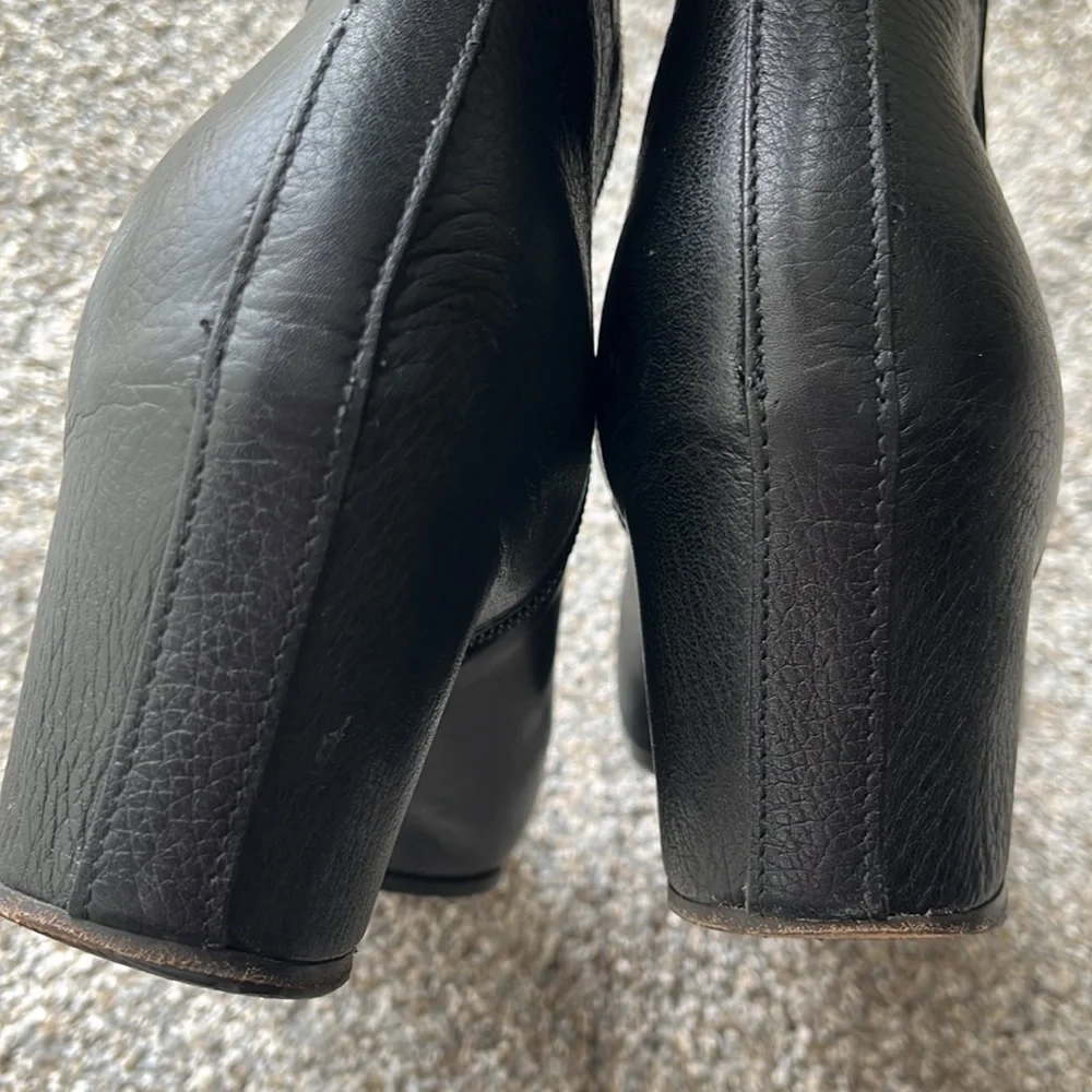 VINCE Michela size 9 black leather hidden wedge 2.5” heel 9.5” tall boots ITALY